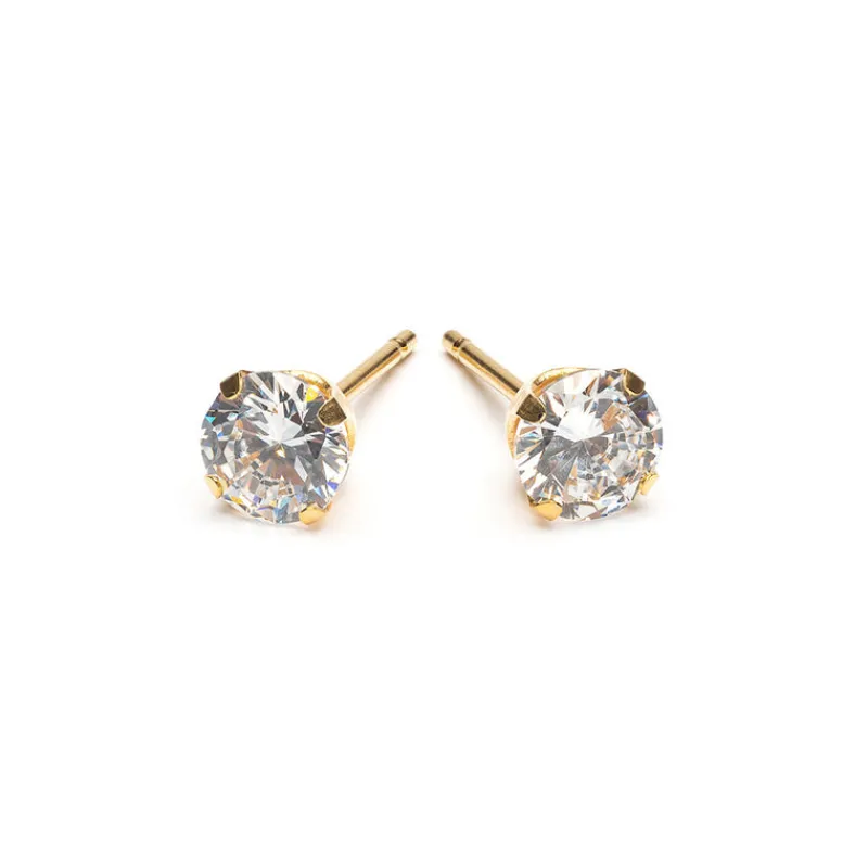 Simply Whispers Gold plated 5 mm Round Cubic Zirconia Stud Earrings Clearance