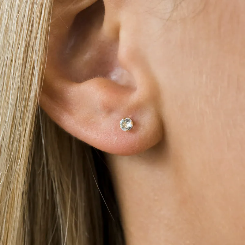 Simply Whispers Gold plated 5 mm Round Cubic Zirconia Stud Earrings Clearance