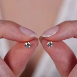 Simply Whispers Gold plated 5 mm Round Cubic Zirconia Stud Earrings Clearance