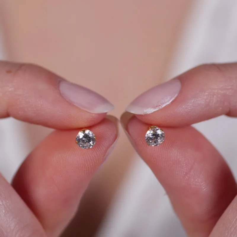 Simply Whispers Gold plated 5 mm Round Cubic Zirconia Stud Earrings Clearance