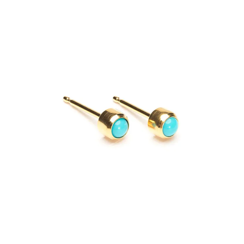 Simply Whispers Gold Plated 3 mm Turquoise Stud Earrings Discount