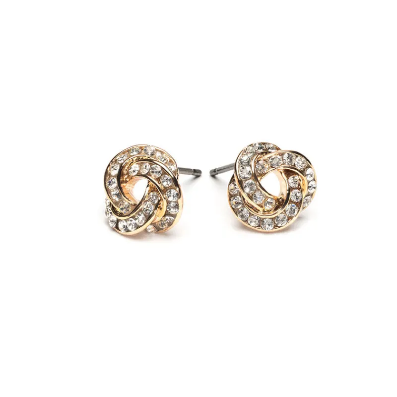 Simply Whispers Gold Plated Crystal Knot Stud Earrings Discount