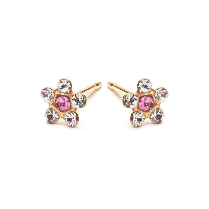 Simply Whispers Gold Plated Pink And White Daisy Stud Earrings New