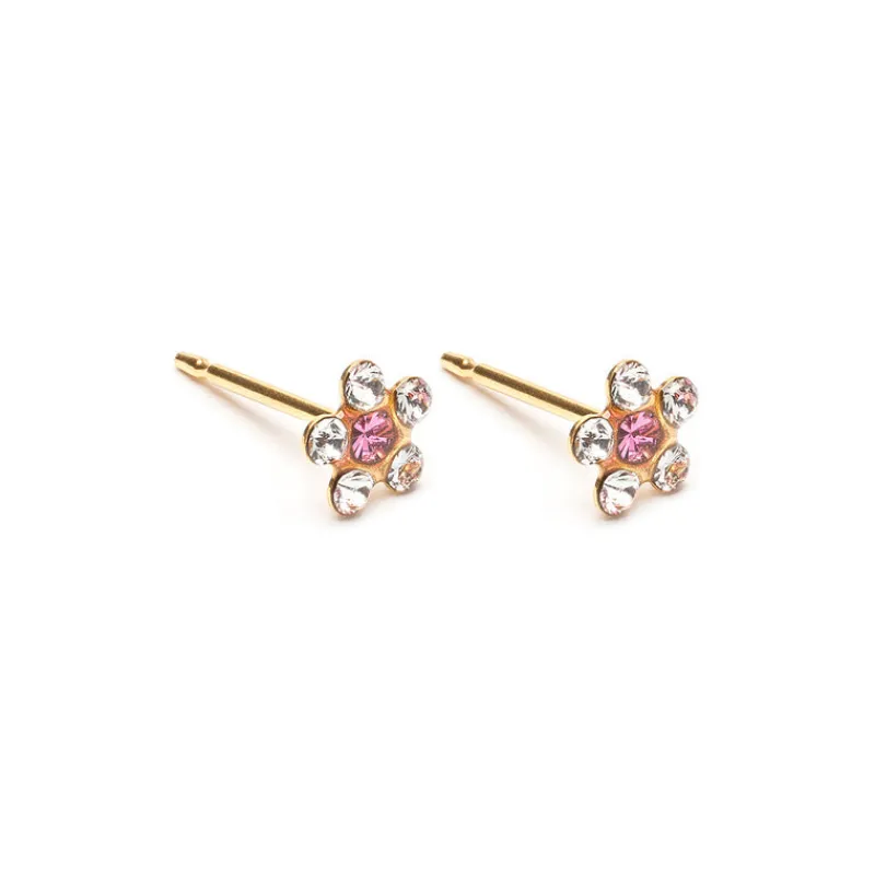 Simply Whispers Gold Plated Pink And White Daisy Stud Earrings New