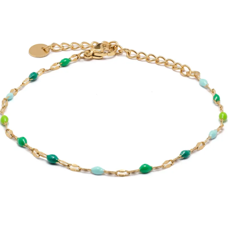 Simply Whispers Green Beads Gold Bracelet New
