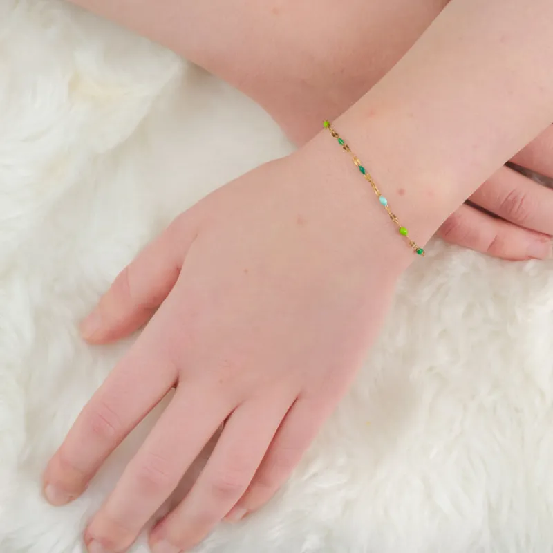 Simply Whispers Green Beads Gold Bracelet New