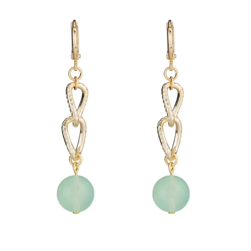 Simply Whispers Green Jade Gold Curb Chain Drop Earrings Outlet