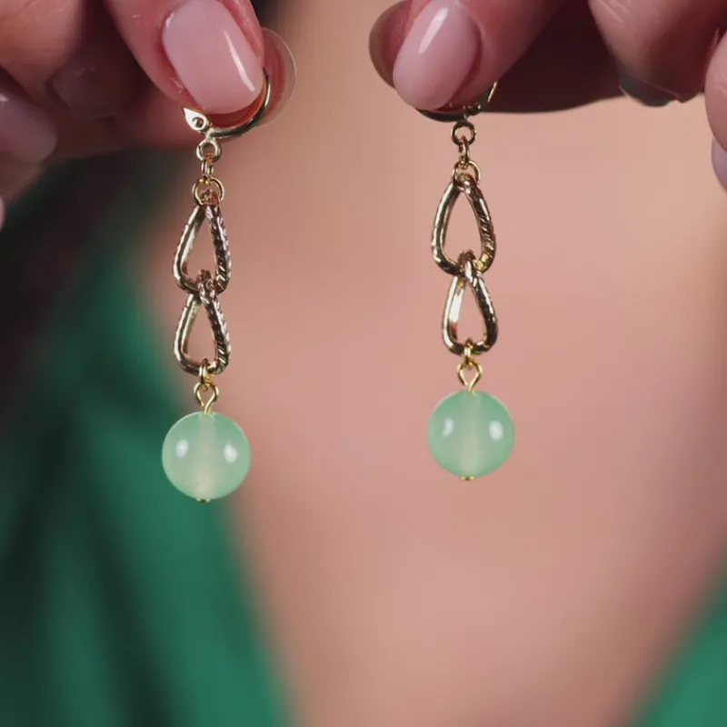 Simply Whispers Green Jade Gold Curb Chain Drop Earrings Outlet