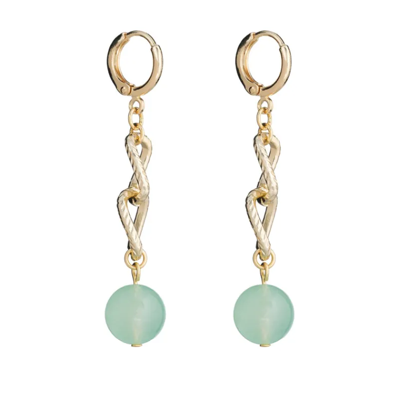 Simply Whispers Green Jade Gold Curb Chain Drop Earrings Outlet