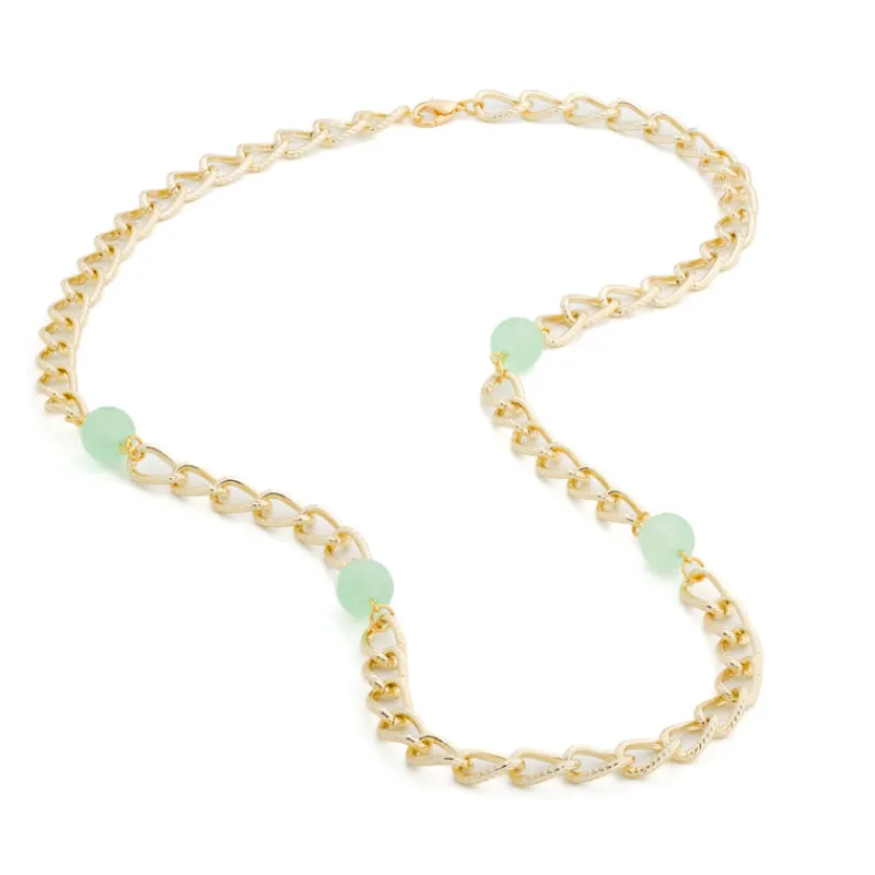 Simply Whispers Green Jade Gold Curb Chain Necklace Sale