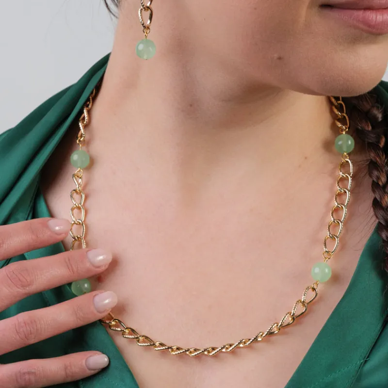 Simply Whispers Green Jade Gold Curb Chain Necklace Sale
