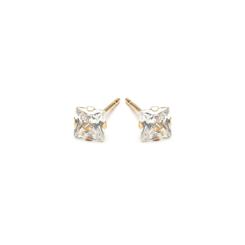 Simply Whispers 14k Gold Stud Earrings 4mm Square Zirconia Online