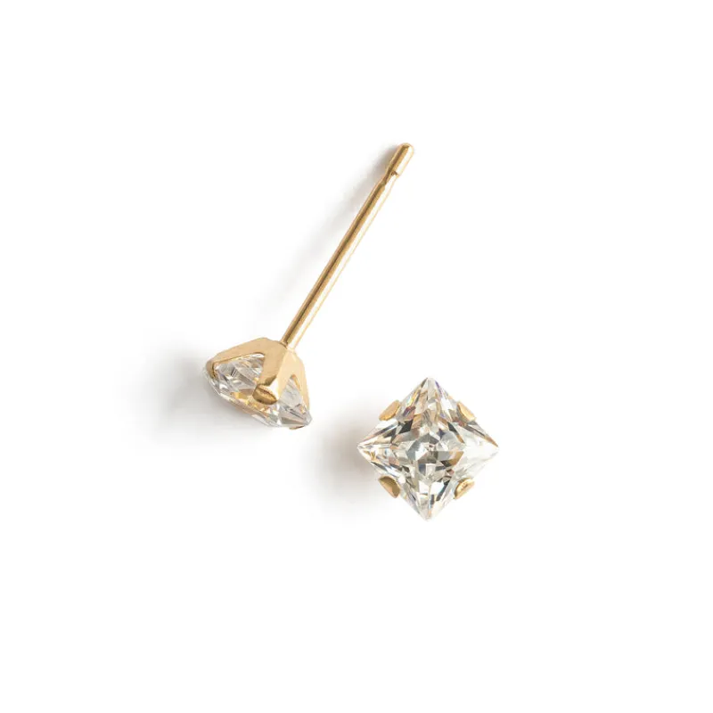 Simply Whispers 14k Gold Stud Earrings 4mm Square Zirconia Online