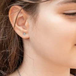 Simply Whispers 14k White Gold Aquamarine & White Daisy Earrings Hot