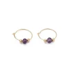 Simply Whispers 14k Yellow Gold Amethyst Charm 12 mm Hoop Earrings New