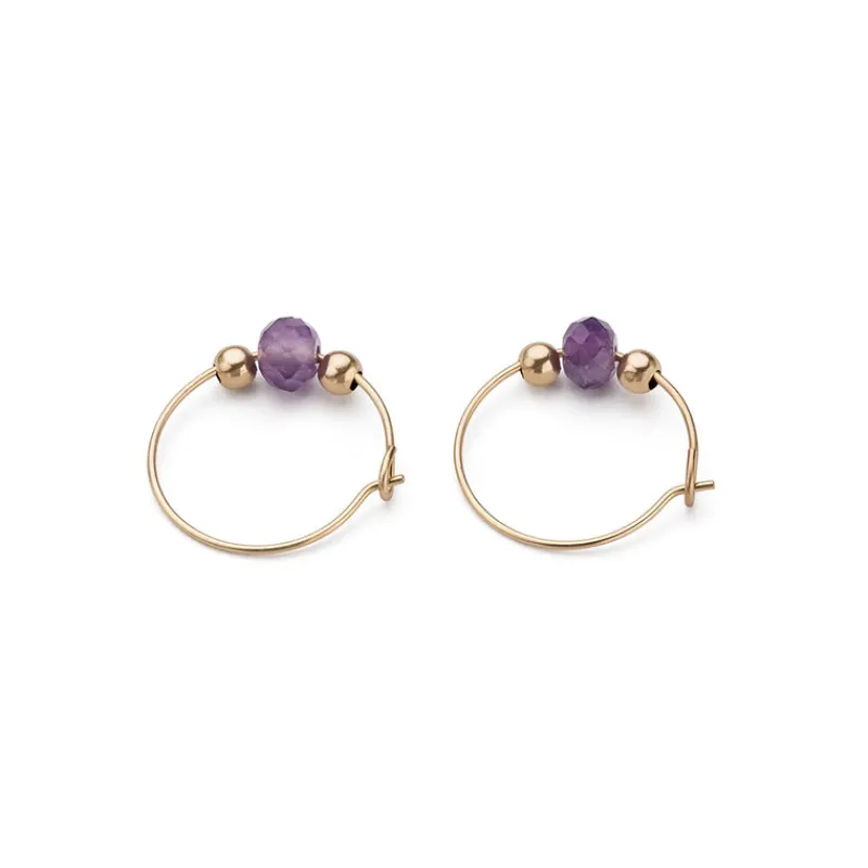 Simply Whispers 14k Yellow Gold Amethyst Charm 12 mm Hoop Earrings New