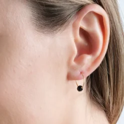 Simply Whispers 14k Yellow Gold Black Charm Hoop Earrings New