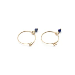 Simply Whispers 14k Yellow Gold Blue Lapis Charm 12 mm Hoop Earrings Sale