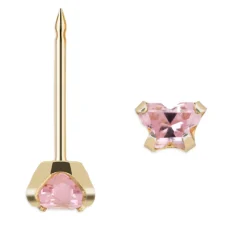 Simply Whispers 14k Yellow Gold Mini Pink Butterfly Stud Earrings New