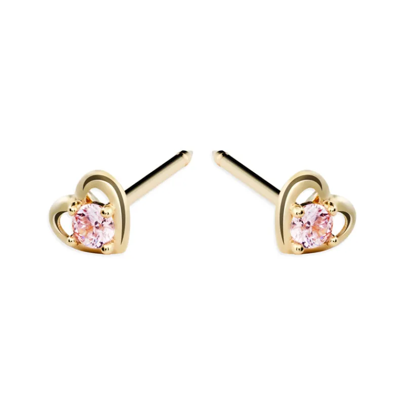 Simply Whispers 14k Yellow Gold Mini Pink Heart Stud Earrings Outlet