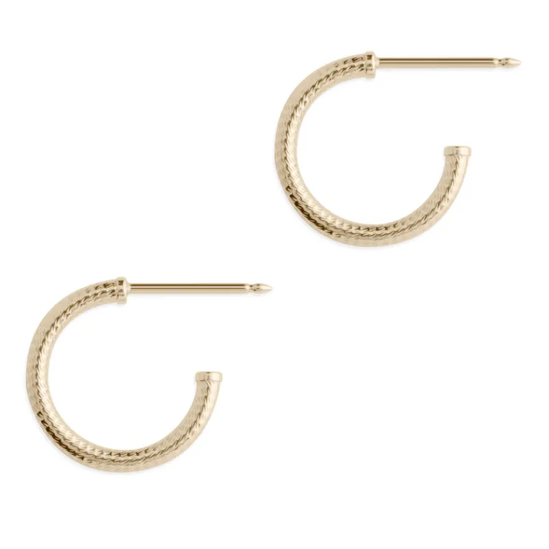 Simply Whispers 14k Yellow Gold Patterned Hoop Earrings Fashion