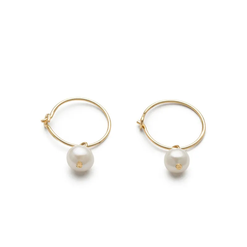 Simply Whispers 14k Yellow Gold Pearl Charm 12 mm Hoop Earrings Sale