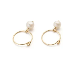Simply Whispers 14k Yellow Gold Pearl Charm 12 mm Hoop Earrings Sale