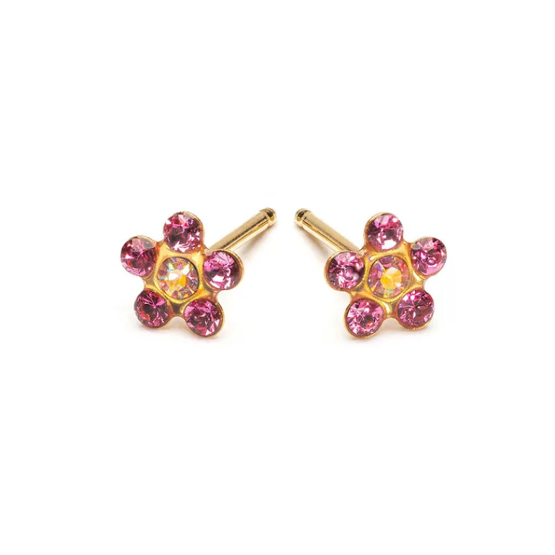 Simply Whispers 14k Yellow Gold Rainbow & Pink Daisy Earrings New