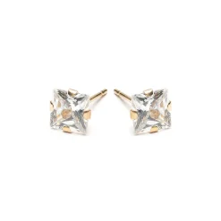 Simply Whispers 14k Yellow Gold Stud Earrings 5mm Square Zirconia Fashion
