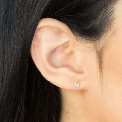 Simply Whispers 14k Yellow Gold Stud Earrings 3mm Square Crystal Sale