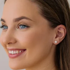 Simply Whispers 14k Yellow Gold Stud Earrings 5mm Square Zirconia Fashion
