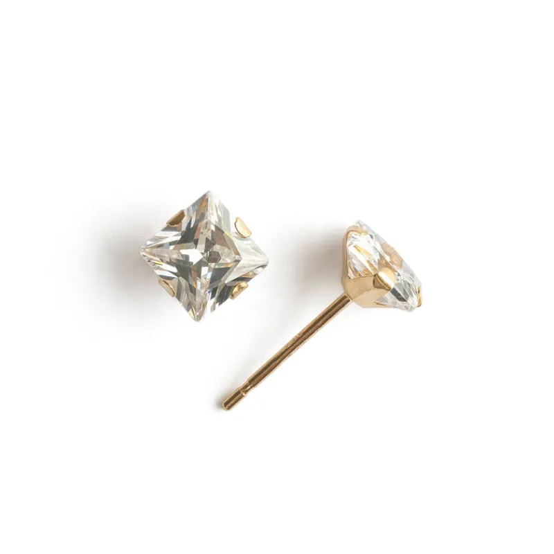 Simply Whispers 14k Yellow Gold Stud Earrings 5mm Square Zirconia Fashion