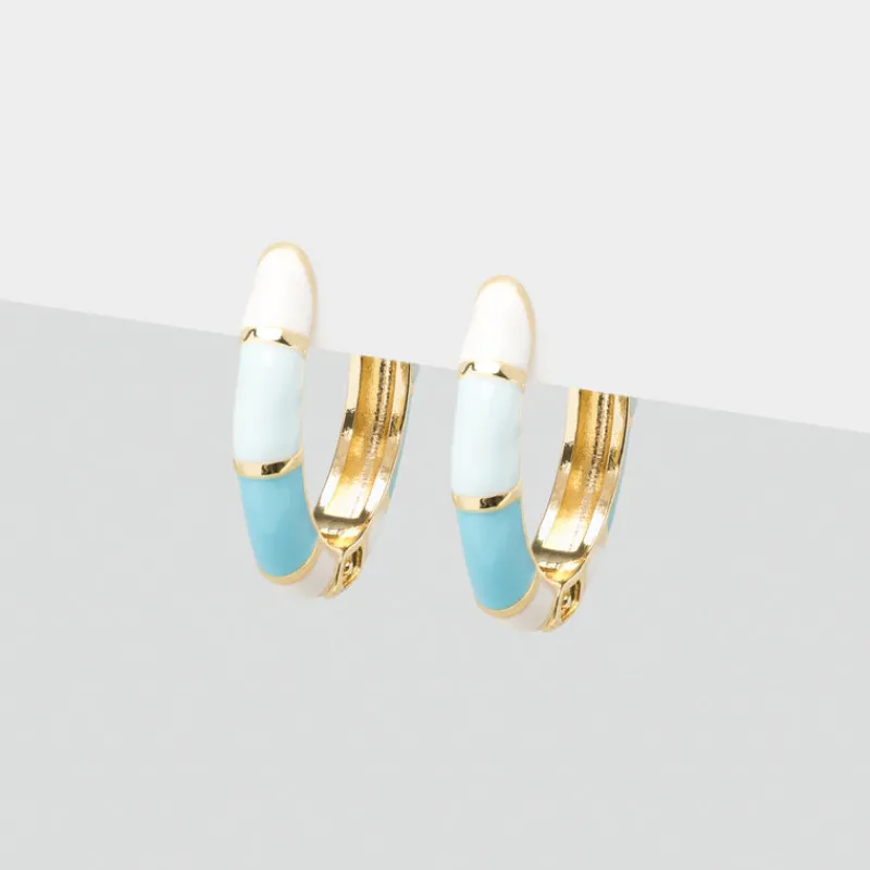 Simply Whispers Light Blue & White Enamel Huggie Hoops Online