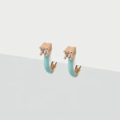 Simply Whispers Light Blue Enamel Crystal Huggie Hoops Hot
