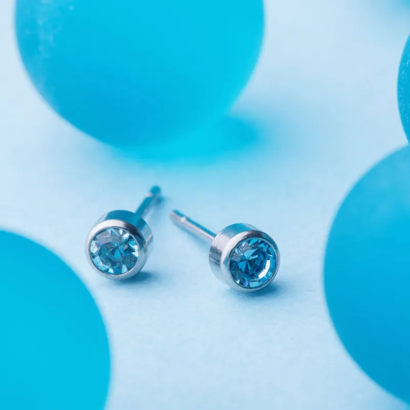 Simply Whispers March Birthstone Stainless Steel Earrings Clearance