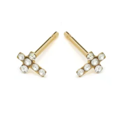 Simply Whispers Mini Cross Gold Stud Earrings Fashion