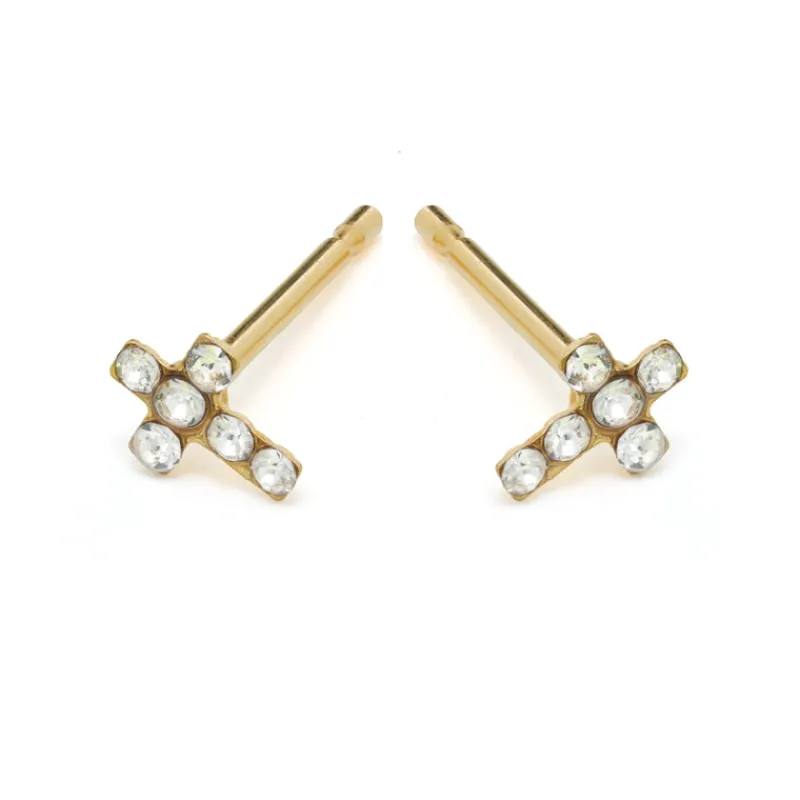 Simply Whispers Mini Cross Gold Stud Earrings Fashion