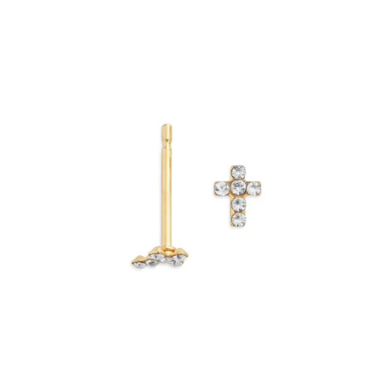 Simply Whispers Mini Cross Gold Stud Earrings Fashion