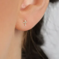 Simply Whispers Mini Cross Gold Stud Earrings Fashion