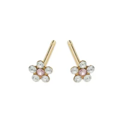 Simply Whispers Mini Pink Daisy Gold Stud Earrings Outlet