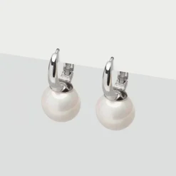 Simply Whispers Oversized Pearl Silver Hoop Earrings Outlet