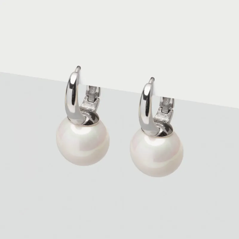 Simply Whispers Oversized Pearl Silver Hoop Earrings Outlet