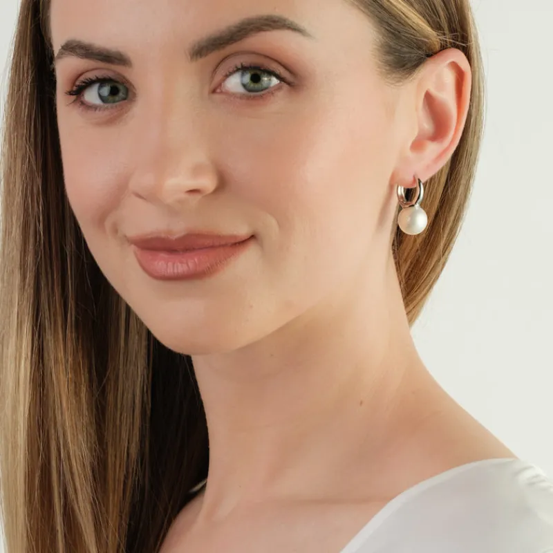 Simply Whispers Oversized Pearl Silver Hoop Earrings Outlet