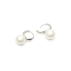 Simply Whispers Oversized Pearl Silver Hoop Earrings Outlet