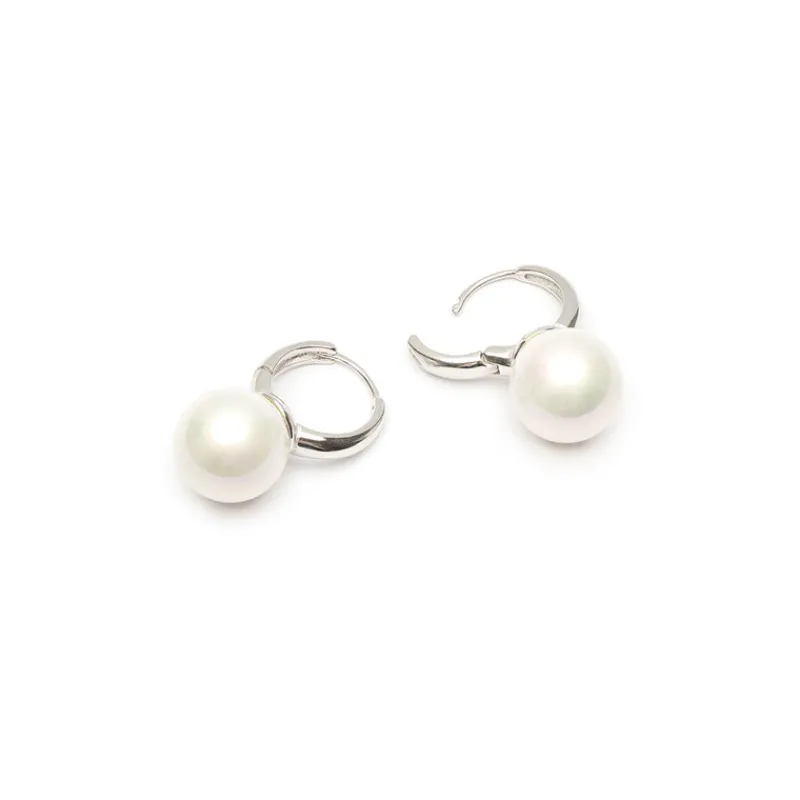 Simply Whispers Oversized Pearl Silver Hoop Earrings Outlet