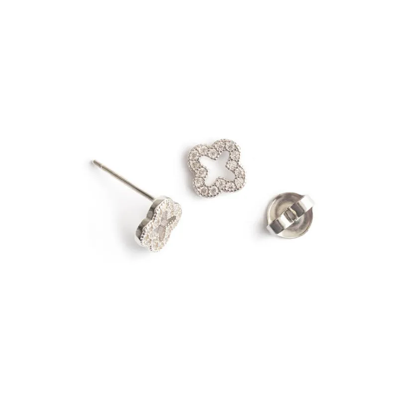 Simply Whispers Pave Alhambra Stud Earrings New