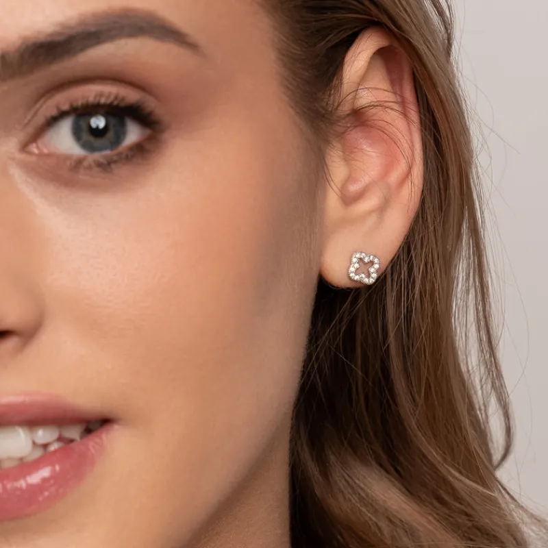 Simply Whispers Pave Alhambra Stud Earrings New