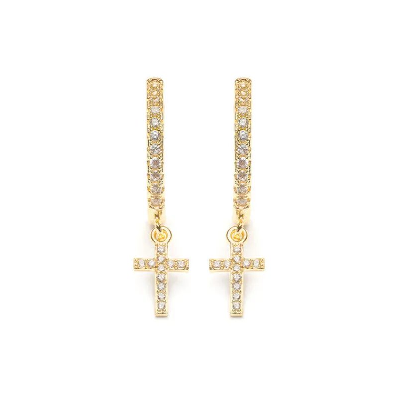 Simply Whispers Pave Cross Hoop Earrings Sale