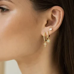 Simply Whispers Pave Cross Hoop Earrings Sale