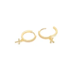 Simply Whispers Pave Cross Hoop Earrings Sale